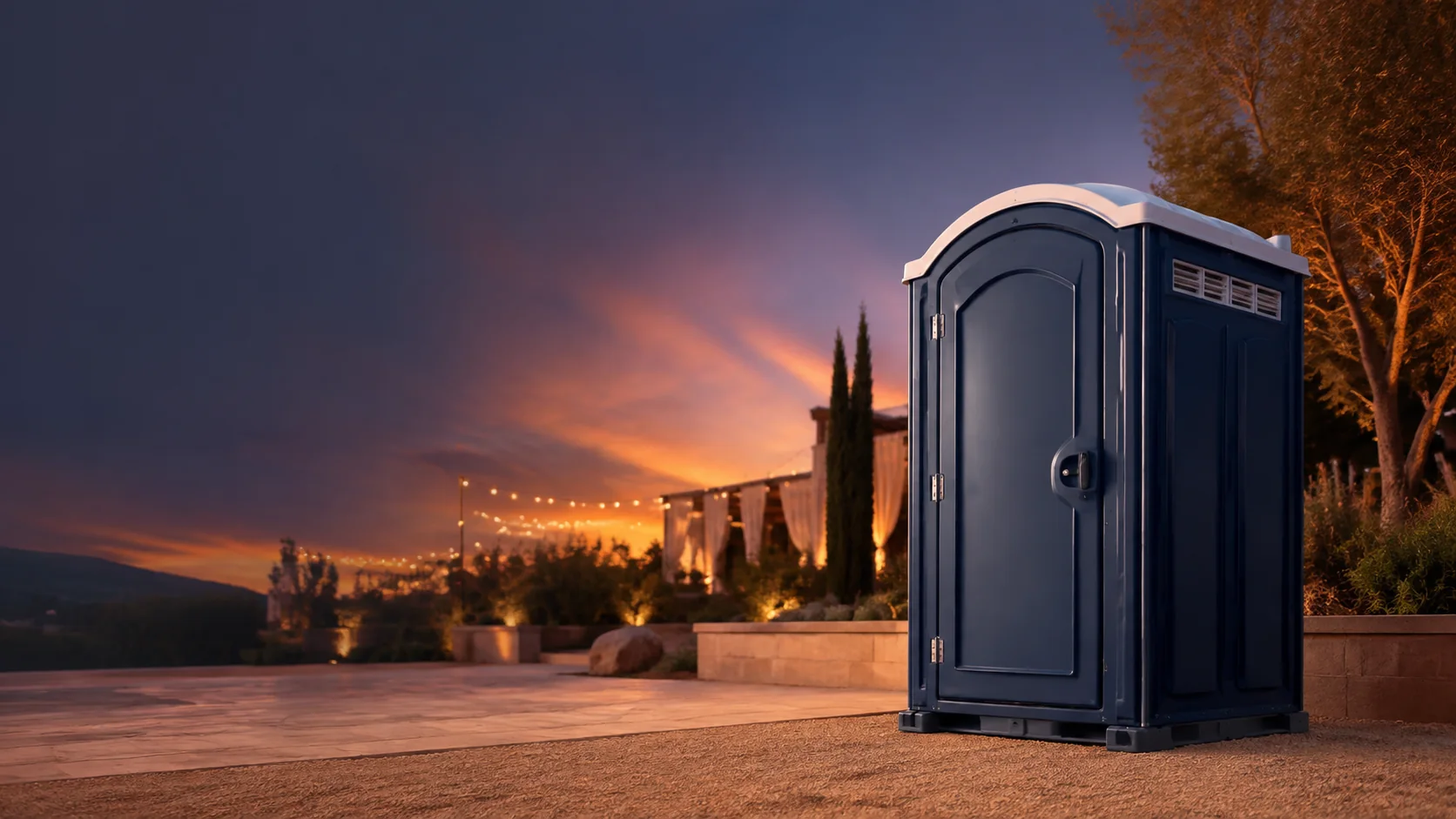 Portable restroom shown for rental planning in Northport, AL